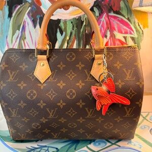 NEW Hand Made Novelty Orange Gold fish  Leather Bag Charm Key Chain